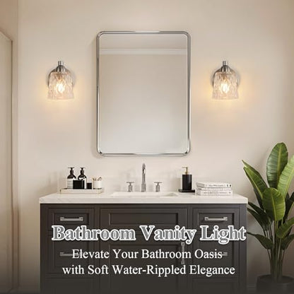 Mecgirn Stainless Steel Bathroom Vanity Light Over Mirror, 1 Light Brushed Nickel Bathroom Light Fixtures with Textured Glass Shades, Modern Vanity Lighting Wall Mount - color: Brushed Nickel, size: 1 Light