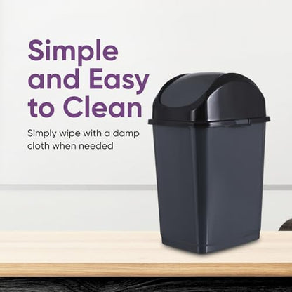Superio Small 2.5 Gallon Plastic Trash Can with Swing Top Lid, Compact Slim Waste Bin for Under Desk, Office, Bedroom, Bathroom, Dorm Room, 10 Qt. Portable Garbage Can (Dark Grey, 2 Pack) - size: 2.5 Gallon, style: 2 Pack