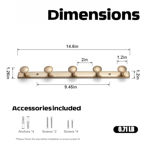 Goo-Ki Champagne Bronze Coat Rack Wall Mount with Escutcheon Backplate, Modern Heavy Duty Zinc Alloy Coat Hooks, Soft Gold Hat and Towel Hanger Rail for Entryway, Bathroom and Mudroom (5 Hooks) - color: Champagne Bronze