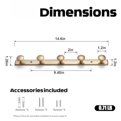 Goo-Ki Champagne Bronze Coat Rack Wall Mount with Escutcheon Backplate, Modern Heavy Duty Zinc Alloy Coat Hooks, Soft Gold Hat and Towel Hanger Rail for Entryway, Bathroom and Mudroom (5 Hooks) - color: Champagne Bronze