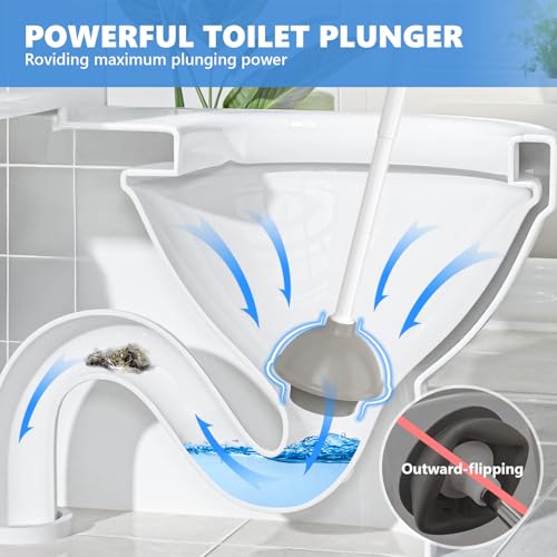 LOVLOY Toilet Plunger with Holder, 2 Pack Plungers for Bathroom Heavy Duty for 5.3-inch Toilet Drain, Toilet Plunger and Holder Combo for Bathroom Cleaning(White)