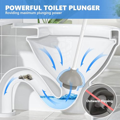 LOVLOY Toilet Plunger with Holder, Plungers for Bathroom Heavy Duty for 5.3-inch Toilet Drain, Toilet Plunger and Holder Combo for Bathroom Cleaning