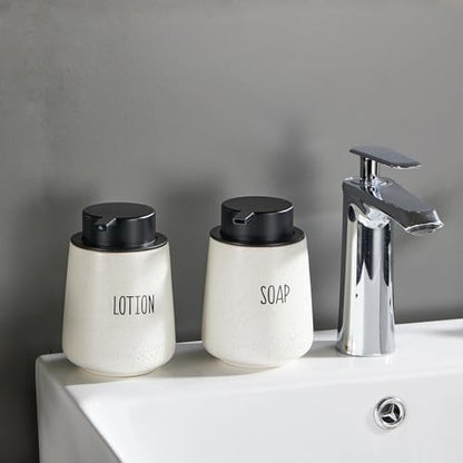 12Oz Hand Soap Dispenser - 2 Pack Ceramic Foam Soap Dispenser Set | Foaming Dispenser with Easy-to-Press Pump, Reusable and Refillable Dish Soap Dispenser for Bathroom & Kitchen, Speckled Beige - color: Beige Foaming Dispenser