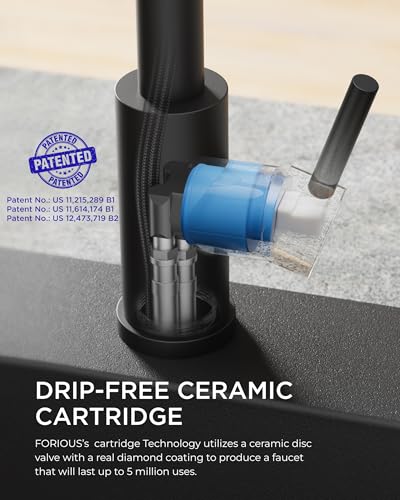FORIOUS Black Kitchen Faucet, with Soap Dispenser and Pull Down Sprayer | High Arc Single Handle, Lead-Free Stainless Steel, 3 mode Sprayer, Classic Bar Sink Faucet for Outdoor Rv Laundry Camper - color: Matte Black, style: Classic