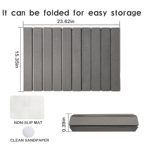 Drying Matt Kitchen Counter， Foldable Stone Quick Dish Drying Mat | Dark Gray, Large Size Stone Drying Mat for Kitchen Counter 23.6"×15.4"Dish Drying Mat