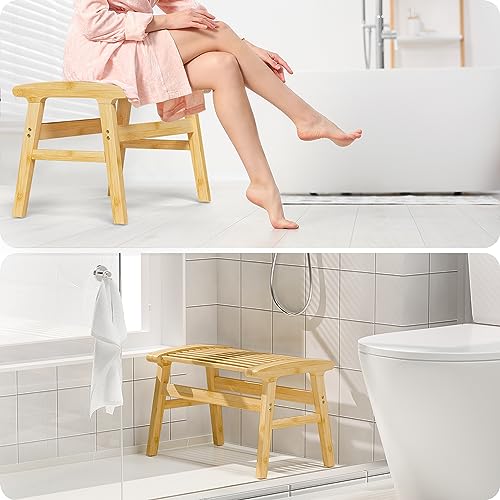 Bamboo Shower Chair for Inside Shower, Non-Slip Bathroom Stool, 350 lbs | Bamboo Strip Design, Comfort Sitting Experience, Sturdy Waterproof Shower Bench, Bathroom Living Room Seat, Nature Color - color: Natural