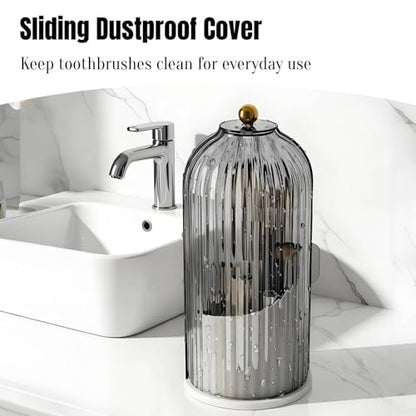 JEESA Dustproof Toothbrush Holder with Cover, Grey/White | 360° Rotating, 180° Sliding Lid, 3 Slots, Toothbrush Organizer, for Bathroom Countertop - color: Grey/White