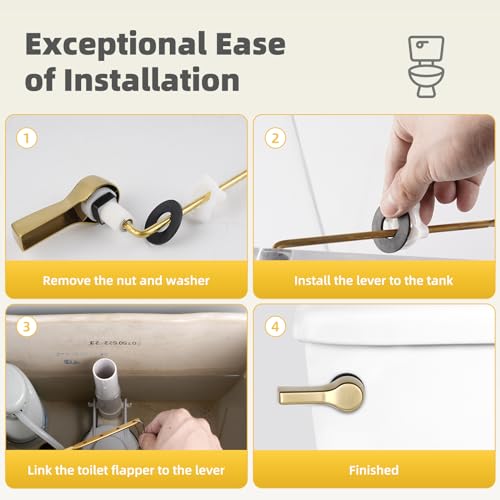 Universal Metal Brushed Gold Toilet Handle Replacement, Brass/Front Mount | Toilet Flush Handle Lever with Adjustable Stainless Steel Chain, Compatible with Kohler, American Standard, TOTO, Mansfield - color: Brushed Gold, style: Front Mount Design