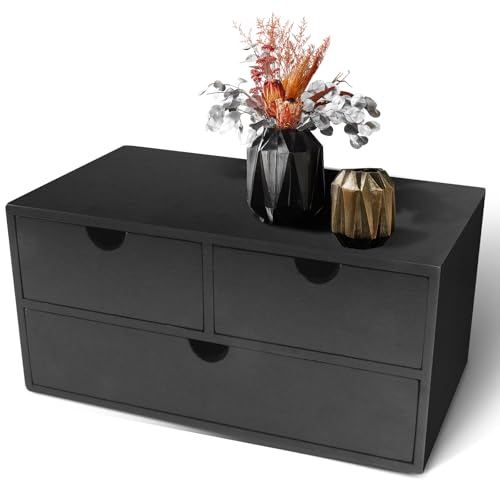 Charmewooden desk organizer with drawers countertop drawer organizer Tabletop Storage Organization Box Home Office Workspace Bathroom Toiletries Supplies (black) - color: Black-3 drawers