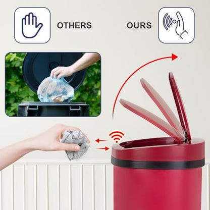 13 Gallon Kitchen Trash Can Bathroom Trash Can with Lid Red Garbage Can | Automatic Motion Sensor,50 Liter Touchless Trash Bin,Waterproof Garbage Bin Wastebasket for Toilet,Office,Caravans,Bedroom, - color: Red