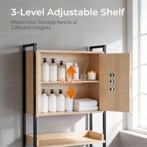 Over The Toilet Cabinet for Bathroom Storage, Above Toilet Storage Cabinet with MDF Melamine Veneer with Square tubing, Double Doors