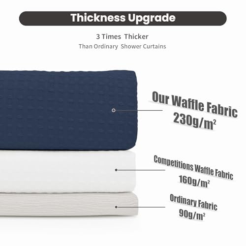 Inhousolu No Hook Shower Curtain with Removable Snap-in Liner, Waffle Weave 230 GSM Polyester, Weighted Hem, Water Repellent Washable, 72 x 72 Inch, Navy Blue - color: Navy Blue, size: 72"W x 72"L (Pack of 1)