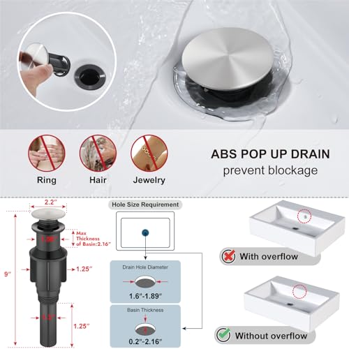 Midanya Waterfall Tall Bathroom Vessel Sink Faucet,Brushed Nickel | with 24” cUPC Water Hoses,Pop Up Drain without Overflow,for 1 hole Vanity,RV,Lavatory,Bowl,Farmhouse,SUS304,Single Handle - color: Nickel