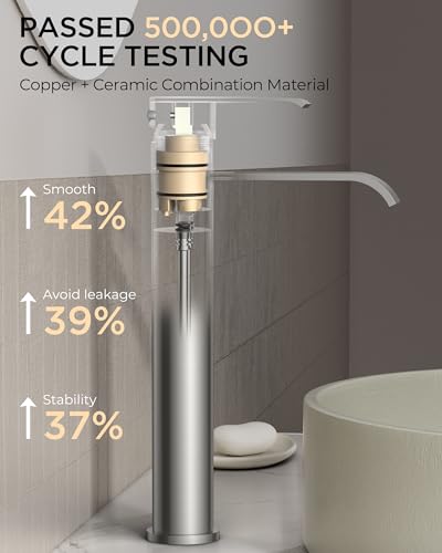 FORIOUS Waterfall Bathroom Vessel Sink Faucet Brushed Nickel Single Hole | Waterfall Brushed Nickel Tall Bathroom Faucet 1 Hole, Silver Bathroom Sink Faucet for Vessel Sink with Drain and Supply Line - color: Vessel Sink-Stainless Steel