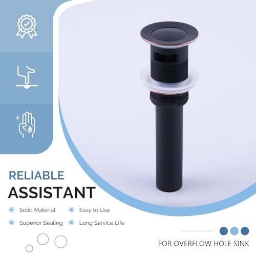 Angle Simple Bathroom Sink Drain Stopper with Overflow, Oil-Rubbed Bronze | Brass Pop Up Vanity Sink Drain Stopper, Fits Lavatory & Vanity Sink with 1.61 to 2 Inches Drain Hole - color: Oil-rubbed Bronze