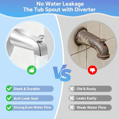 Universal Slip Fit Bath Tub Spout with Diverter,Bathtub Faucet for 1/2" Copper Pipe, 1/2" IPS and 3/4" IPS Thread Connections, Bath Tub Faucet Replacement with Adapter,PTFE Tape,Hex Wrench (Chrome)