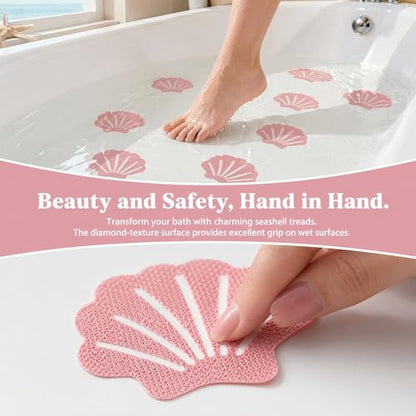 12 Pack Non Slip Bathtub Stickers, Shell Design Adhesive Shower Floor Decals, Anti Slip Bath Safety Treads for Tub and Shower, Bathroom Safety Accessories (Pink) - color: Pink
