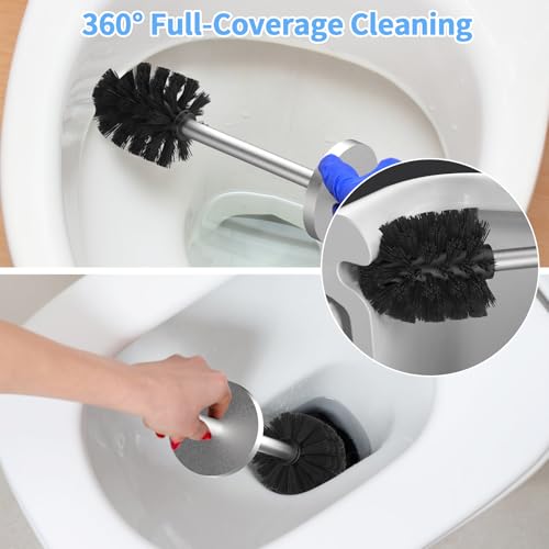 Stainless Steel Toilet Brush and Holder Set Brushed Silver Heavy Duty Toilet Bowl Brush with Long Handle for Bathroom and Farmhouse (Silver) - color: Sliver