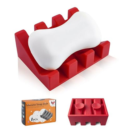 Soap Dish Holder for Shower with Suction Cup, Silicone Soap Holder & Saver Self-Draining Bar Soap Dish Keeps Soap Dry for Bathroom, Kitchen, Bathtub (Red,1-Pack) - color: Red,1-pack