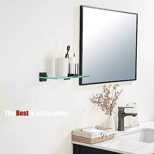 JQK Bathroom Glass Shelf Black, Tempered Glass Shower Storage 12 by 5 inches, 304 Stainless Steel Matte Black Wall Mount, TGS201L12-PB - color: Matte Black, size: 12 Inch
