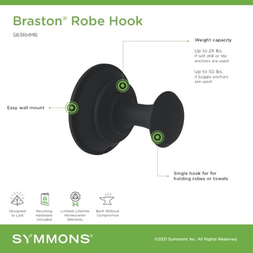 Symmons Braston Wall Mounted Robe and Towel Hook in Matte Black - color: Matte Black