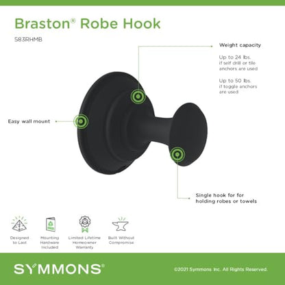 Symmons Braston Wall Mounted Robe and Towel Hook in Matte Black - color: Matte Black