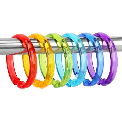 Colorful Shower Curtain Hooks - 12 Pcs Circular Plastic Shower Curtain Rings for Bathroom - O Shaped Transparent Rainbow Color Shower Hooks Rings for Shower Curtain Rod - color: Transparent Colorful