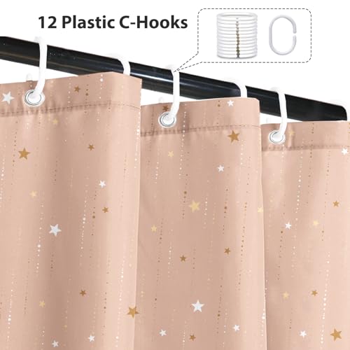 Starry Night Shower Curtain, Waterproof Shower Curtains for Bathroom, Cloth Star Shower Curtain Set with Hooks, Peach Pink Celestial Space Shower Curtains, 72x78 Inches - color: Starry Night - Peach Pink, size: 72"W x 78"L (Pack of 1)