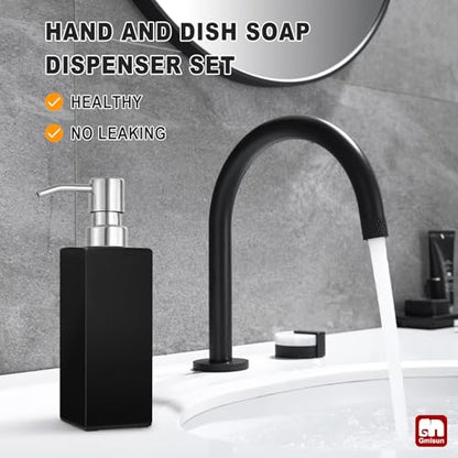 GMISUN Black Soap Dispenser, Hand Soap Dispenser Bathroom, 12 fl oz/350ml Glass Soap Dispensers with Stainless Steel Pump, Refillable Liquid Dish Dispenser for Kitchen, Modern Soap and Lotion Bottles - color: Black Bottle + Sliver Pump