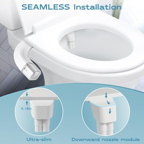 Ultra-Slim Bidet Dual Mode Bidet Attachment for Toilet, Bidet Toilet Seat Attachment with Pressure Controls(Feminine/Posterior Wash),Easy to install Design Non-Electric Bidet