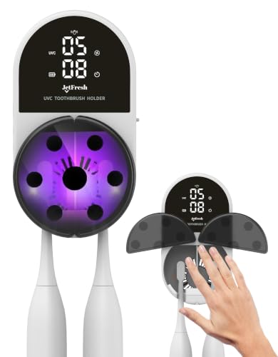 Jetfresh UV Toothbrush Sanitizer and Holder with Fan Drying | Wall Mounted UV-C Toothbrush Cleaner | Tooth Brush Sanitizer Holder Auto Shut-Off, USB Rechargeable, Fits All Brushes. - color: White