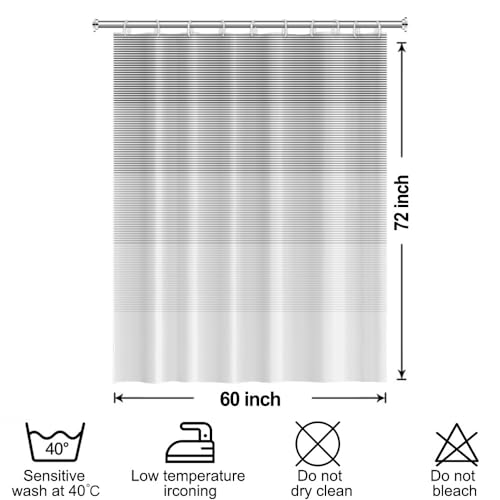 Boho White Gray Striped Stall RV Shower Curtain 60" Wx72 L | Black Bohemian Geometric, Polyester Waterproof, Machine Washable, Bathroom Small Curtain, Easy to Install with 10 Hooks - color: Grey, size: 60"W x 72"L (Pack of 1)