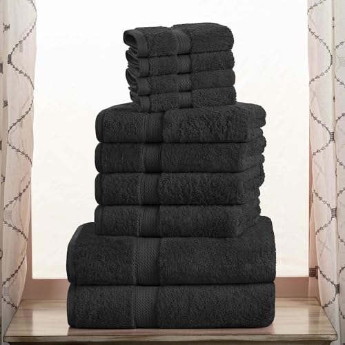 Superior Egyptian Cotton Ultra Plush & Absorbent, 10 Piece Set, Black | Quick Dry, Soft Luxury Towel Set, Bath Essentials, Guest Bath, Spa, 2 Bath, 4 Hand, 4 Face Towels, Madeline Towels - color: Black, size: 10-Piece Towel Set