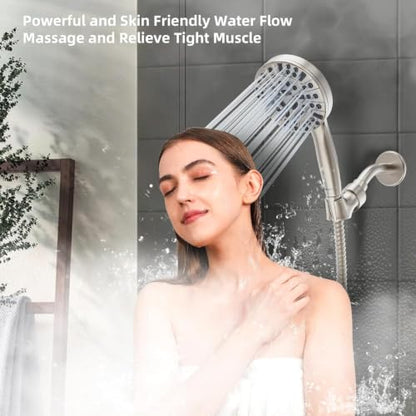 Shower Head, 9 Settings High Pressure shower head with handheld, Built-in Pause Mode & Power Wash, Non-Clogging Nozzles, 6ft Hose,Bracket (Satin Nickel) - color: Satin Nickel