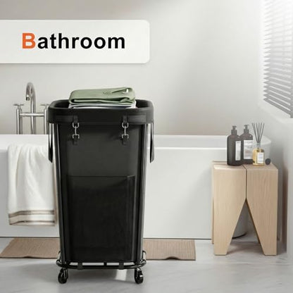 Laundry Basket with Wheels Rolling Laundry Basket, Removable Laundry Bag Design for Daily Use in Bathrooms and Laundry Rooms (Black, 160L) - color: New Black