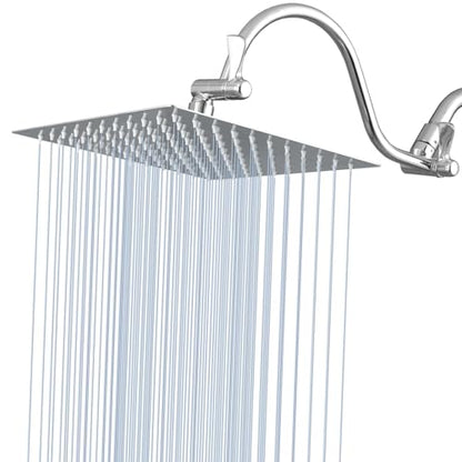 Voolan 10" Square Rain Shower Head with 14" Extension Arm, Adjustable Angle and Height, Stainless Steel Bathroom High Pressure Rainfall showerhead, 2.5GPM Chrome - color: Chrome