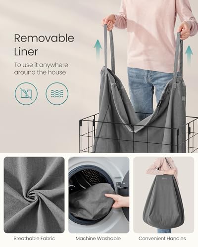 SONGMICS Laundry Hamper, 34.3 Gal. (130L) Laundry Basket, Collapsible Clothes Hamper, Removable and Washable Liner, Metal Wire Frame, for Bedroom Bathroom, Black and Gray ULCB113G01 - color: Black + Gray, size: 130 L