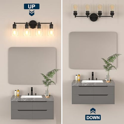 4-Light Bathroom Light Fixtures, Matte Black Modern Vanity Light with Clear Glass Shades, Bathroom Sconce for Mirror Living Room Cabinet Bedroom Porch,E26 Base(Bulbs Not Included) - color: Black 4 Lights