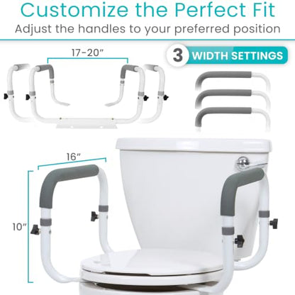 Vive Toilet Safety Rail - Adjustable Grab Bar - Compact Support Frame | Handrail for Bathroom Toilet Seat - Easy Installation for Handicap Senior Bariatrics, Elderly Balance - Padded Hand Armrest