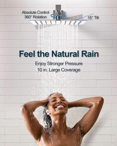 10" Shower System, Wall Mount Shower Faucet Set, Polished Chrome | Pressure-Balance Rough-In Valve Included, High Flow Square Rainhead, Stainless Steel Fixture for Bath Remodels - color: Polished Chrome