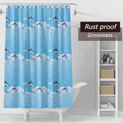 Shower Curtain Liner 72 x 72, Plastic Green Waterproof 4G Lightweight Shower Liner for Bathroom, with Grommets Holes and 3 Heavy Duty Magnetic Weights - color: Blue Bottomed Dolphins