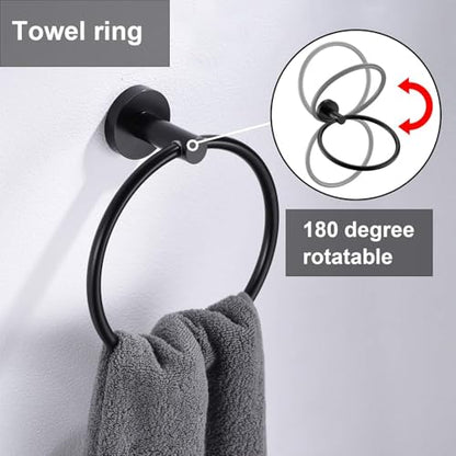 Matte Black Flip Toilet Paper Holder and Hand Towel Ring Set 2 Pieces Bathroom Hardware Accessories Set SUS 304 Stainless Steel Heavy Duty Wall Mounted Bathroom Holder - color: Black