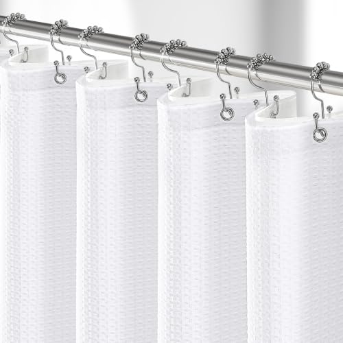 Stall 3 in 1 Waffle Shower Curtain Set with Liner 36 x 72 White | Narrow Half Size, Waterproof Clear PEVA Liner, 256GSM Heavy Duty Fabric, Hotel Luxury Shower Curtains for Bathroom, 6 Hooks - color: A White, size: 36"W x 72"L (Pack of 1)