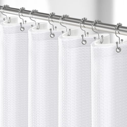 Extra Long 3 in 1 Waffle Shower Curtain Set with Liner 72x96 White | 96 Inch Extra Tall, Waterproof Clear PEVA Liner, 256GSM Heavy Duty Fabric, Hotel Luxury Shower Curtain for Bathroom, 12 Hooks - color: A White, size: 72"W x 96"L (Pack of 1)