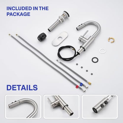 Bathroom Faucet with Sprayer, Brushed Nickel Single Hole with Pop-Up Drain | Kablle Single Handle Pull Out 1 or 3 Hole Laundry Bar Basin Faucet with Deck Plate, KBL-7002BN-CL - color: Brushed Nickel
