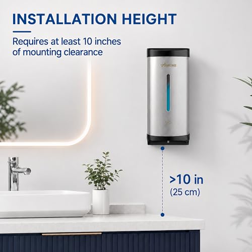 Automatic Wall-Mount Soap Dispenser, 800 mL Stainless Steel | Touchless 800 mL wall dispenser with viewing window, keyed lock and low-liquid indicator; requires 6 AA batteries. - color: 2000 Silver