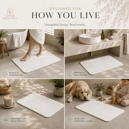 Custom Kollective™ Stone Bath Mat Ritual Bundle – Diatomite Quick Dry Bath Mat for Bathroom, Stone Drying Mat, Non-Slip Pad, Brush, Polishing Pad & Storage Bag (Grounding Sandstone)