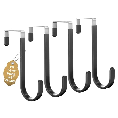 Over the Door Hooks, 4 Pack Heavy Door Hanger Organizer with Non-Slip Rubber, Over Door Hanger for Towels, Coats, Bags, Space Saving Door Coat Hanger for Living Room,Bathroom, Bedroom (Black, Short) - color: Black, size: 5" Short, Fit Doors Up to 1 3/8"