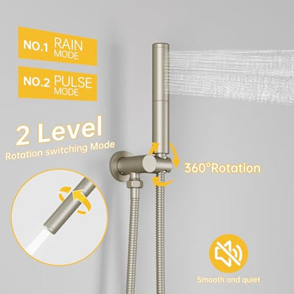 BESy Shower System with 10 Inch Round Rain Shower Head and Handheld Wall Mounted, High Pressure Rainfall Shower Faucet Fixture Combo Set with 2 in 1 Handheld Showerhead for Bathroom, Nickel - color: Nickel