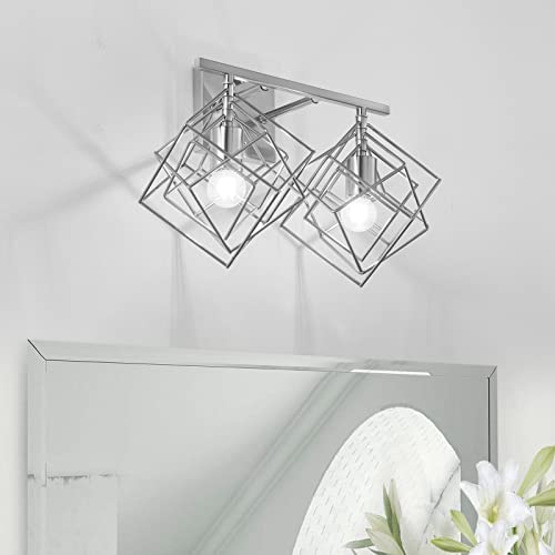 Bathroom Vanity Light with 2 Bulbs Bathroom Light Fixtures Over Mirror with 2 Rotatable Cube Shades Modern Wall Mounted Silver Brushed Nickle - color: Brushed Nickel, size: 2-Lights ( 16" Width )